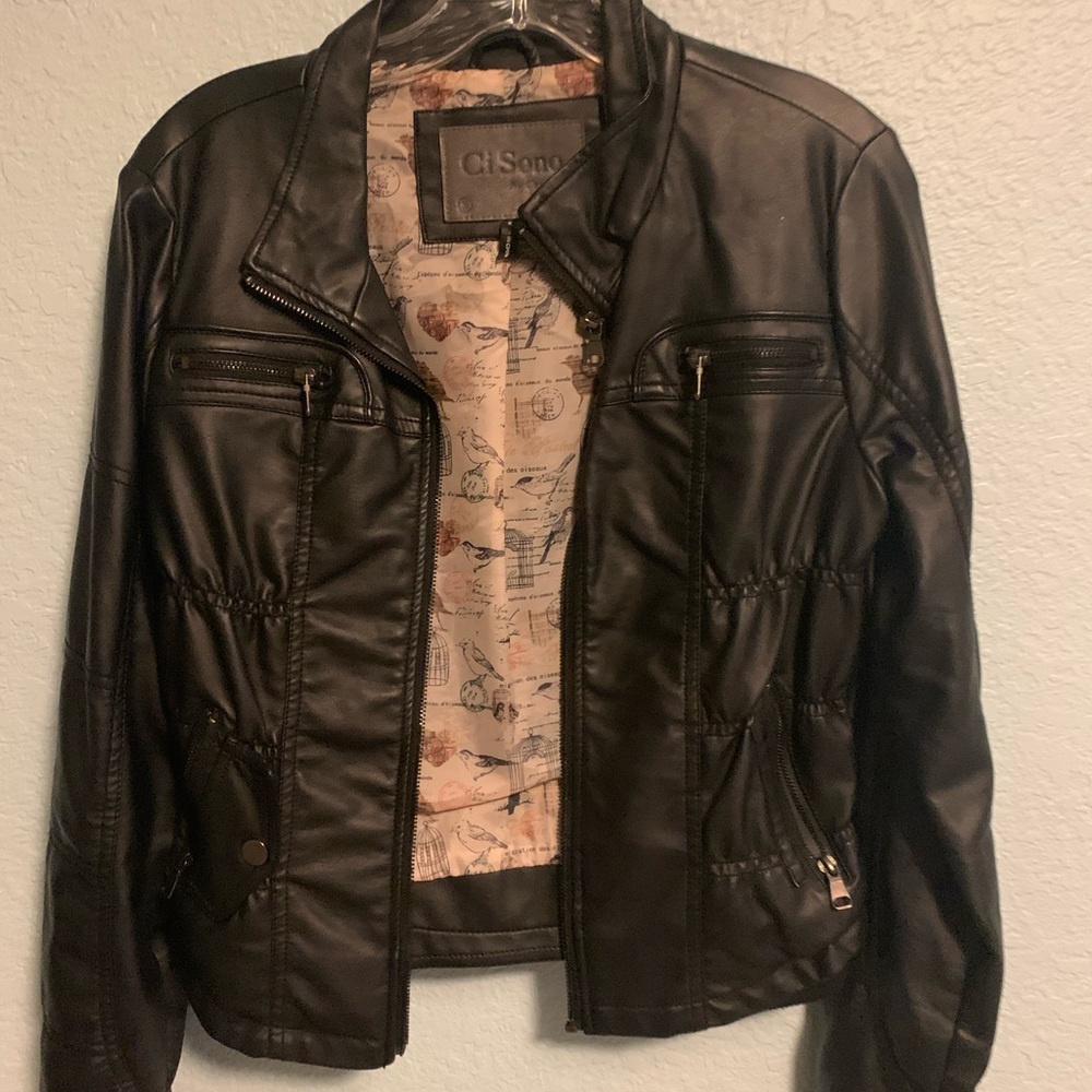 black faux leather jacket